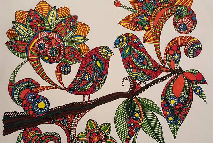 Fine point sharpie coloring of 2 birds